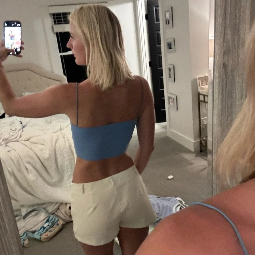 Zara Light Blue Ribbed Top - Picture 3 of 6